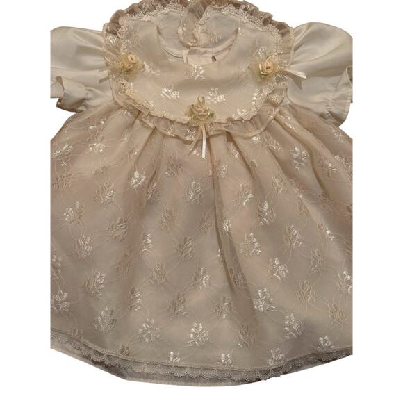 Vintage b.t. Kids Infant Special Occasion Dress Cream Lace Floral Satin - Picture 6 of 7